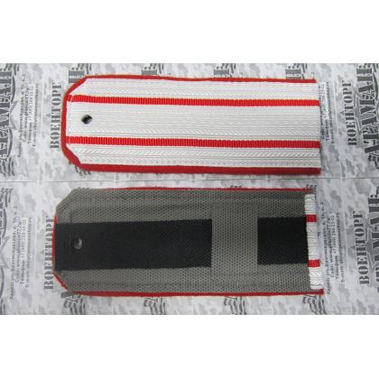 Погоны 2 алых просвета, алая выпушка 14 см Белое вискозное поле Тип Б 3