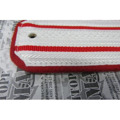 Погоны 2 алых просвета, алая выпушка 14 см Белое вискозное поле Тип Б 2